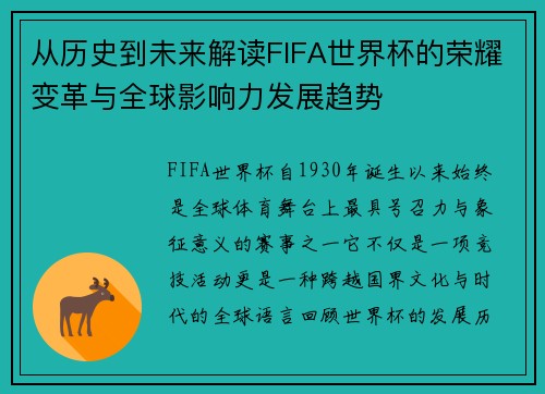 从历史到未来解读FIFA世界杯的荣耀变革与全球影响力发展趋势
