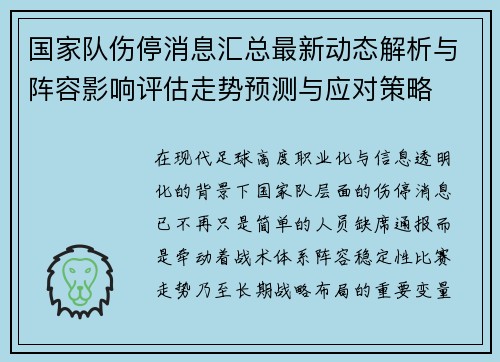 国家队伤停消息汇总最新动态解析与阵容影响评估走势预测与应对策略